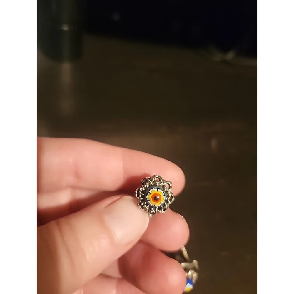 Vintage Glass Bead (Flower) Silver Tie Tacks - Picture 2 of 5